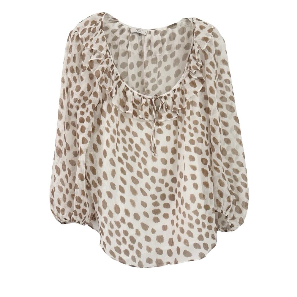AYR Blouse Silk Blend Animal Print Leopard Fawn Ruffle Attached Cami Size Medium